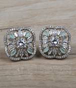 Rhodium Plated Mint Stone Embellished American Diamond Earring 216ED630