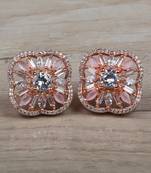 Rose Gold Plated Pink Embellished American Diamond Earrings 216ED631