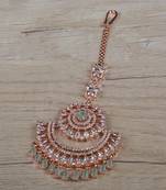 Rose Gold Plated Mint Stone Embellished American Diamond Maang Tikka 216ED632