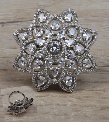 Rhodium Plated Adjustable American Diamond Ring 216ED636 1