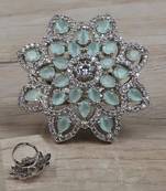 Rhodium Plated Mint Stone Embellished Adjustable American Diamond Ring 216ED637