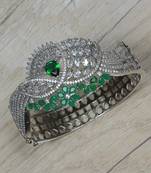 Rhodium Plated Emerald Embellished American Diamond Bracelet BD601