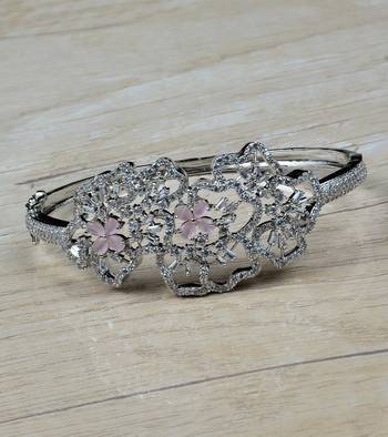 Rhodium Plated Pink Stone Embellished American Diamond Bracelet BD602 1