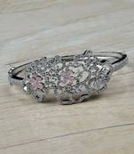 Rhodium Plated Pink Stone Embellished American Diamond Bracelet BD602
