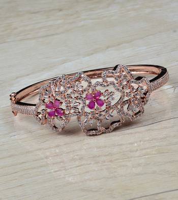 Rose gold plated ruby embellished american diamond bracelet bd605 1