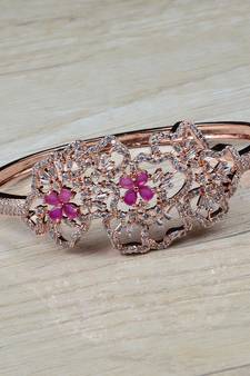 Rose Gold Plated Ruby Embellished American Diamond Bracelet BD605