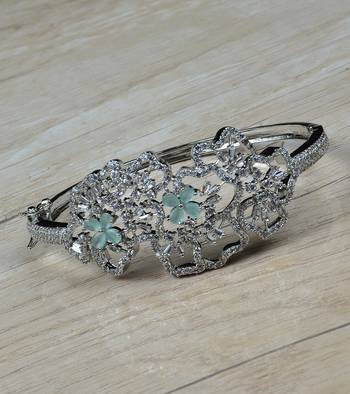 Rhodium plated mint stone embellished american diamond bracelet bd606 1