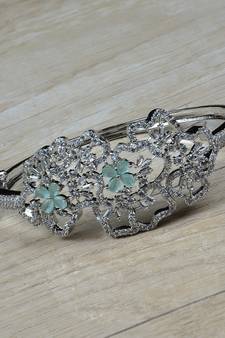 Rhodium Plated Mint Stone Embellished American Diamond Bracelet BD606