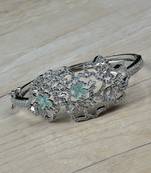 Rhodium Plated Mint Stone Embellished American Diamond Bracelet BD606