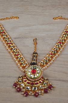 Ruby and Kundan Embellished Designer Matha Patti Tikka 216ED617