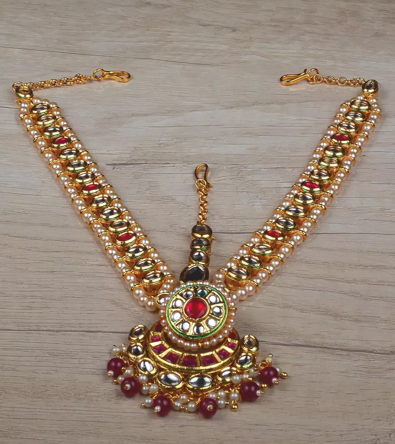 Ruby and Kundan Embellished Designer Matha Patti Tikka 216ED617