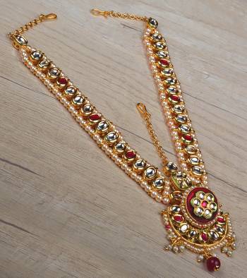 Ruby and Kundan Embellished Designer Matha Patti Tikka 216ED619 1