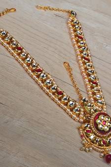 Ruby and Kundan Embellished Designer Matha Patti Tikka 216ED619