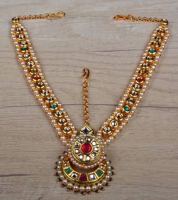 Ruby, Emerald and Kundan Embellished Designer Matha Patti Tikka 216ED620 1