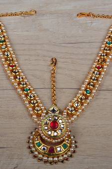 Ruby, Emerald and Kundan Embellished Designer Matha Patti Tikka 216ED620