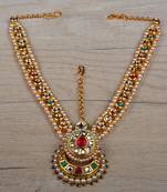 Ruby, Emerald and Kundan Embellished Designer Matha Patti Tikka 216ED620