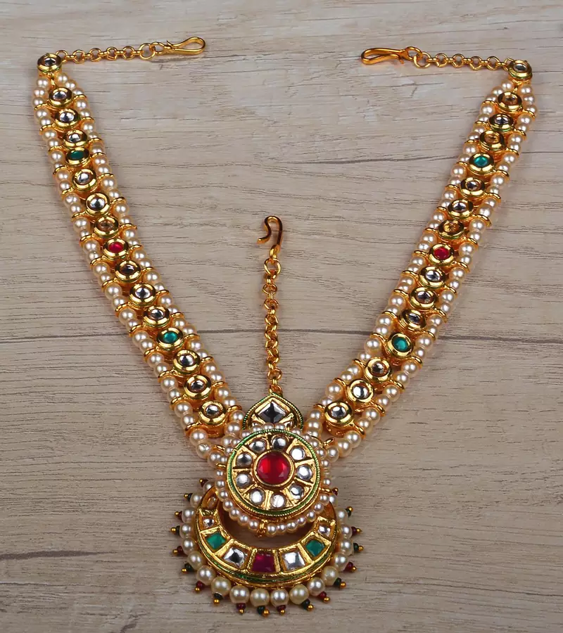 Ruby, Emerald and Kundan Embellished Designer Matha Patti Tikka 216ED620