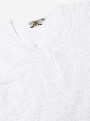 Hand Embroidered White Georgette Lucknow Chikankari Women Short Kurti With Slip 5