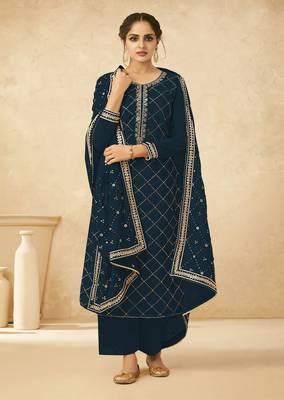 Teal embroidered georgette salwar 1