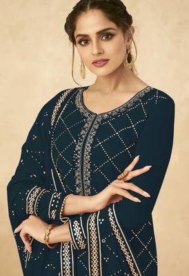Teal embroidered georgette salwar 2