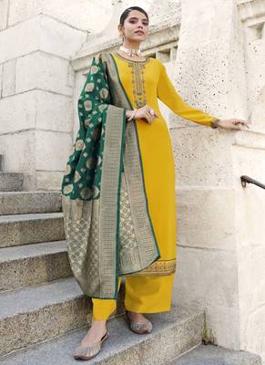 Yellow embroidered georgette salwar 1