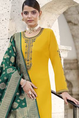 Yellow embroidered georgette salwar 2