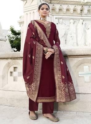 Maroon embroidered georgette salwar 1