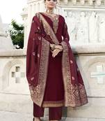 Maroon embroidered georgette salwar
