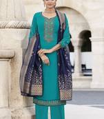 Aqua-blue embroidered georgette salwar