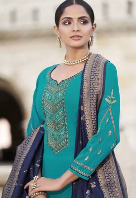Aqua-blue embroidered georgette salwar 2