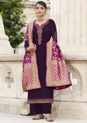 Dark-purple embroidered georgette salwar 1