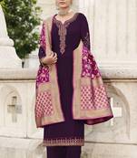 Dark-purple embroidered georgette salwar