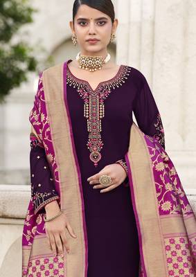 Dark-purple embroidered georgette salwar 2