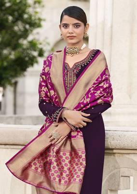 Dark-purple embroidered georgette salwar 3