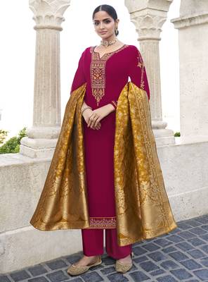Rani-pink embroidered georgette salwar 1