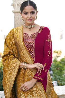 Rani-pink embroidered georgette salwar 2