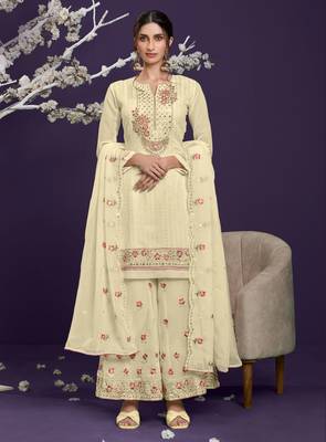Yellow embroidered georgette salwar 1