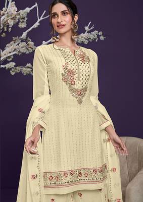 Yellow embroidered georgette salwar 3