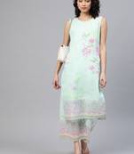 Ahalyaa Women Blue & Pink Floral Print Kurta with Palazzos