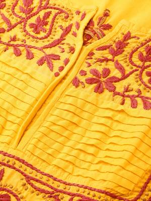 Ada Hand Embroidered Yellow Cotton Lucknow Chikan Women Kurti - A317890 5