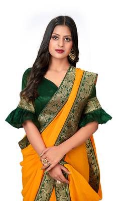 Yellow Plain Georgette Saree With Blouse 3