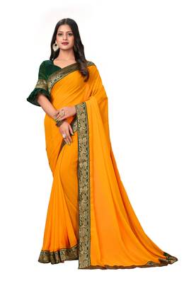Yellow Plain Georgette Saree With Blouse 1