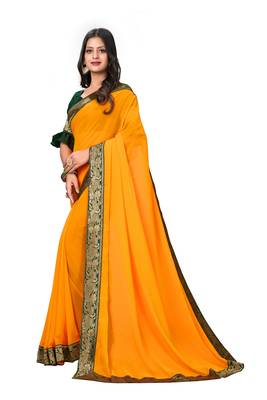 Yellow Plain Georgette Saree With Blouse 4