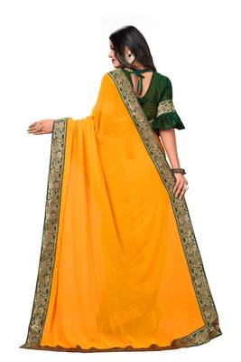 Yellow Plain Georgette Saree With Blouse 5