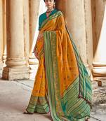 Mustard printed brasso saree with blouse