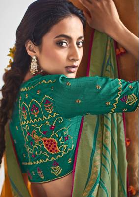 Mustard printed brasso saree with blouse 4