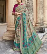Chiku printed brasso saree with blouse