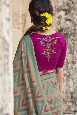 Chiku printed brasso saree with blouse 3