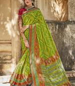 Parrot green printed brasso saree with blouse