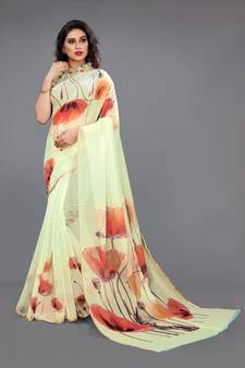 Green Printed Organza Saree With Blouse